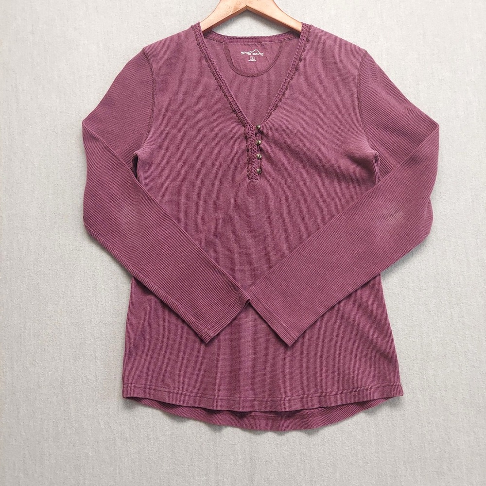 Eddie Bauer  Henley Shirt Womens XL Plum Waffle Knit Thermal Long Sleeve Outdoor